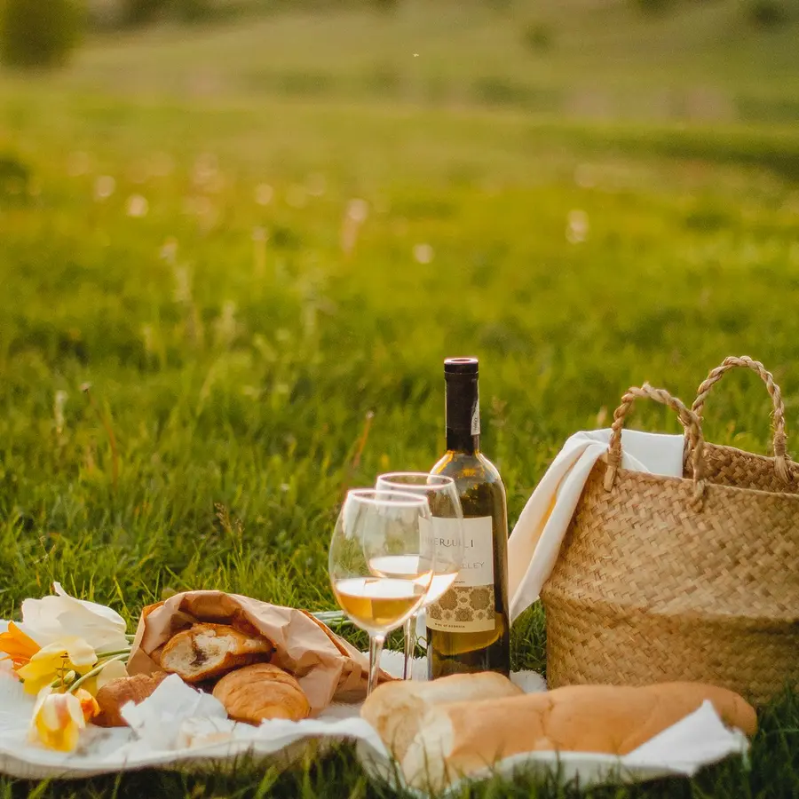 Calgary date picnic basket arranged on the grass
